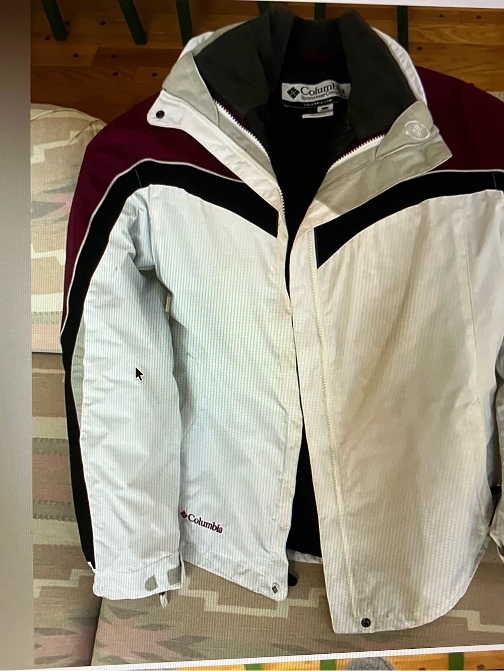 Columbia White  and Black Jacket with Burgundy Trim